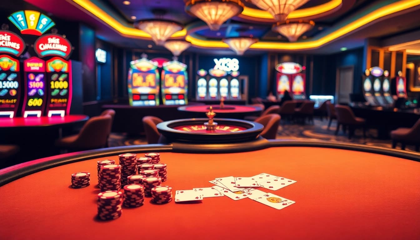 Experience thrilling gameplay at XX88 TODAY, featuring a vibrant casino scene with poker chips and roulette.