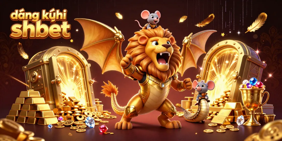 Experience the excitement of đăng ký shbet with a chimera and mouse atop golden treasure in a lively casino scene.