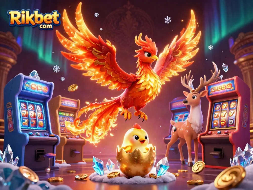 Experience thrilling wins at Rikbet com with a dazzling phoenix and vibrant casino elements.