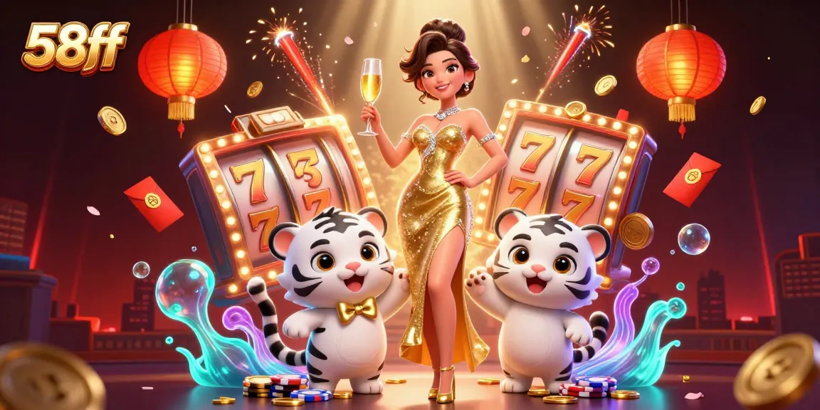 Engage in thrilling slots and jackpots with 58ff, featuring vibrant casino elements.