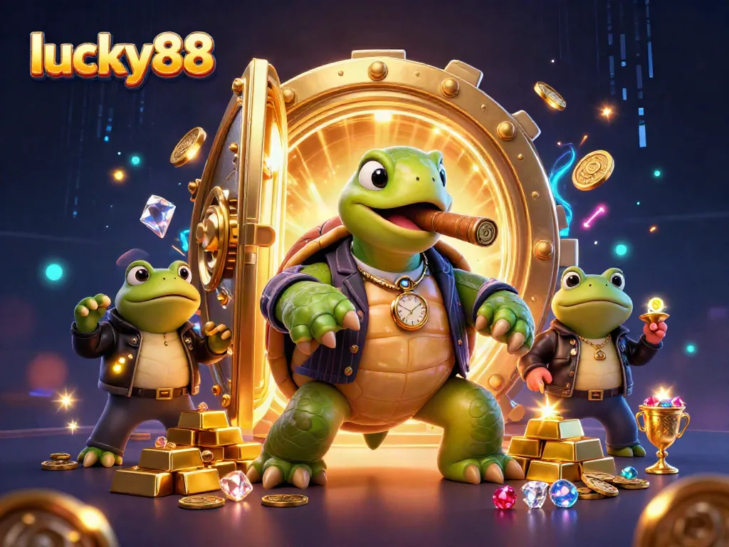 Experience the thrilling excitement of lucky88 with dynamic casino imagery featuring a lavish turtle mobster and froggy enforcers.