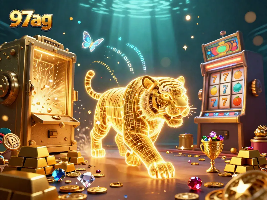 Experience the rich landscape of the 97ag casino with golden treasures and vibrant gaming elements.