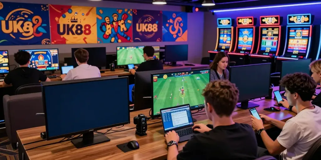 Exciting gaming scene at https://uk88win.org/ with diverse players engaged in online betting.