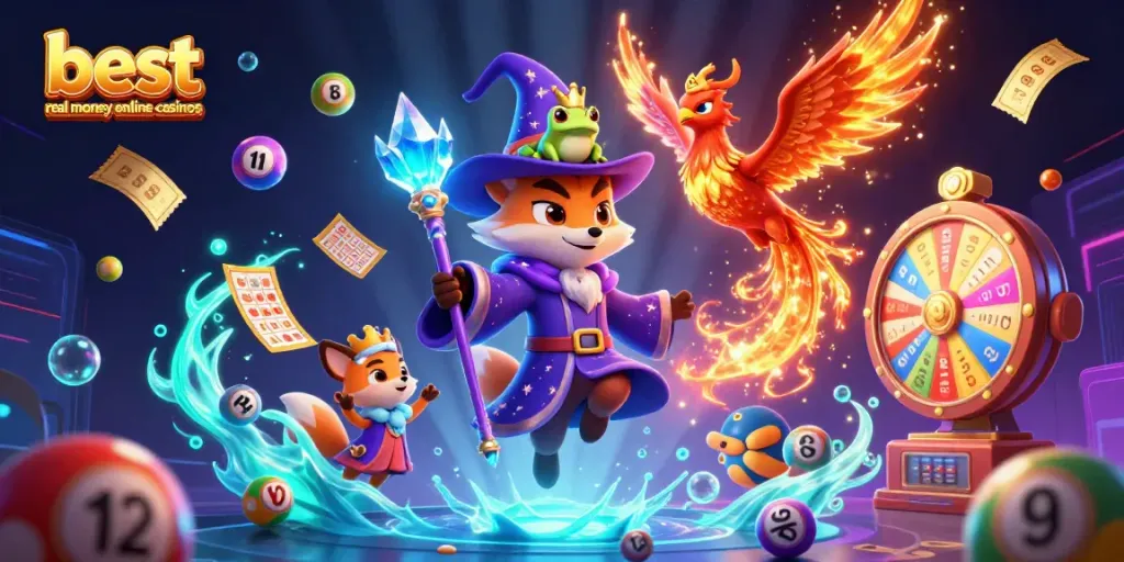 Experience the magic of best real money online casinos with vibrant gaming elements and fantasy characters.