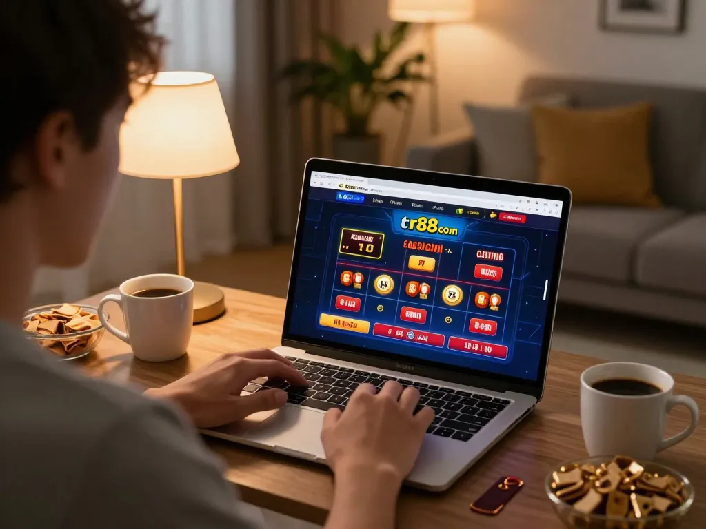 Player enjoying online gaming at tr88.com in a cozy home setting.