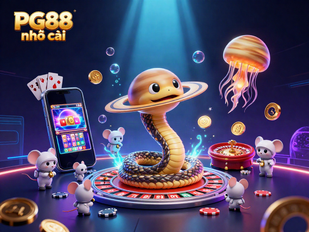 Experience the thrill with PG88 nhà cái as astronaut mice place bets in a cosmic casino scene.