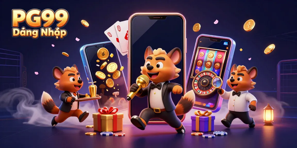 Experience the excitement of PG99 Đăng Nhập with lively hyena characters in a vibrant casino scene.