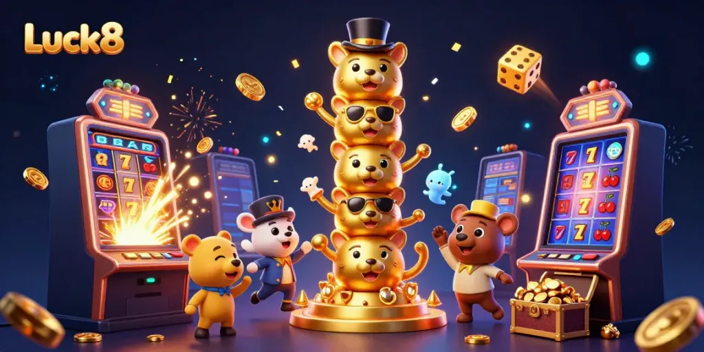 Experience big wins at Luck8 with vibrant casino elements and dynamic character interactions.