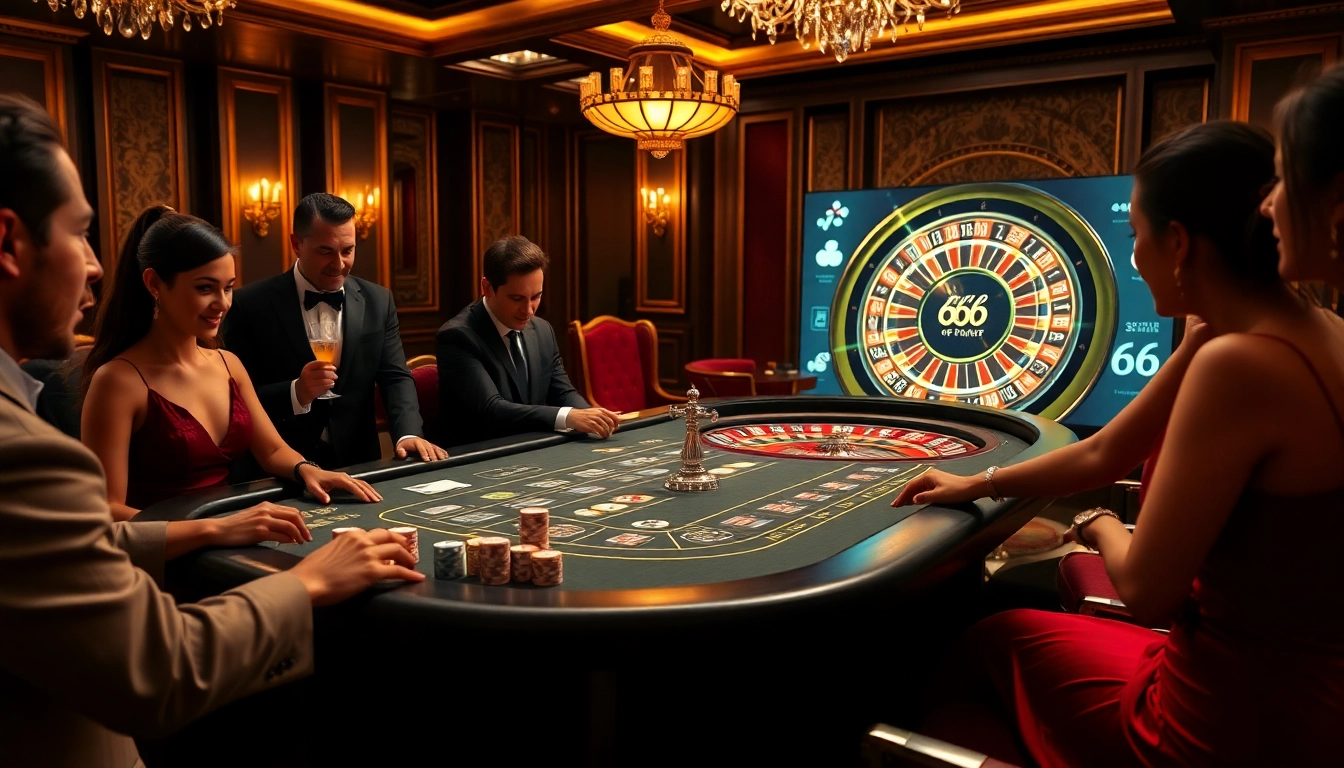Experience thrilling gameplay at MB66 with vibrant casino visuals featuring roulette and poker tables.