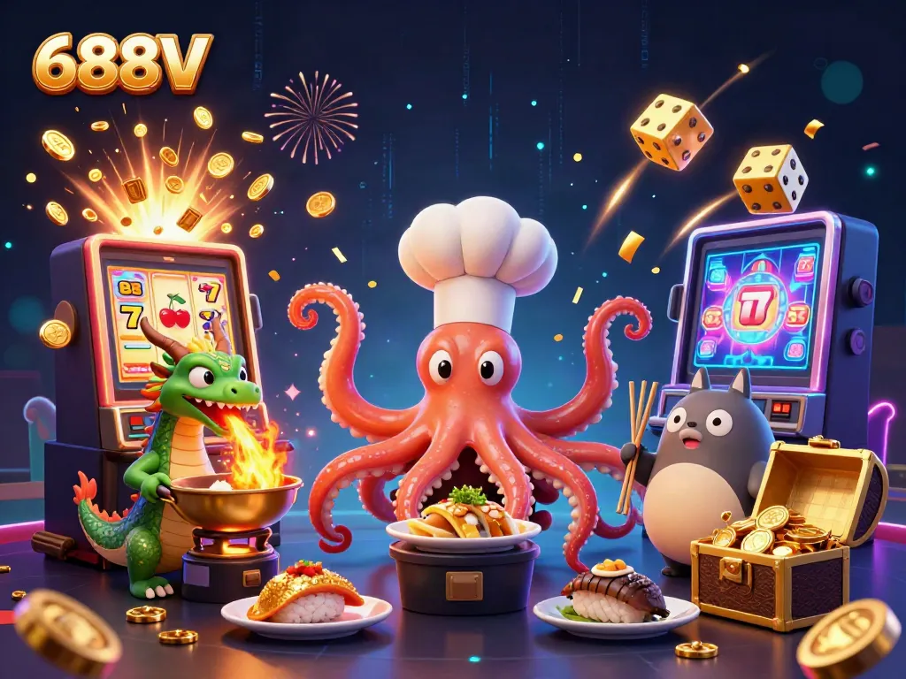 Engage in thrilling games at 688V, featuring dynamic characters and vibrant casino elements.