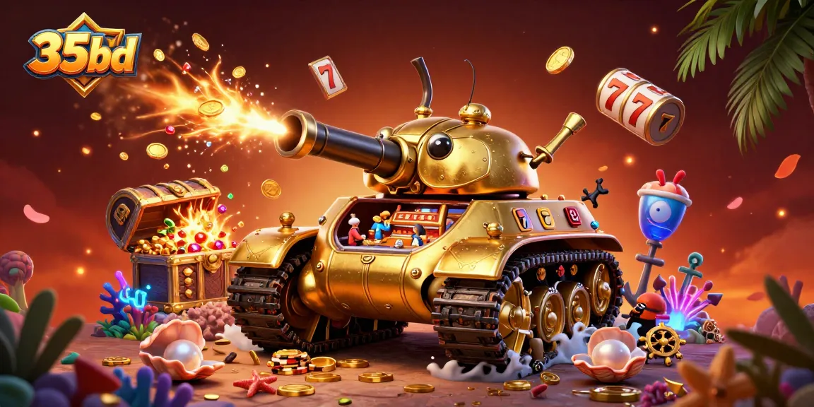 Experience the excitement of 35bd casino gaming with a dynamic 3D illustration featuring a golden beetle tank.