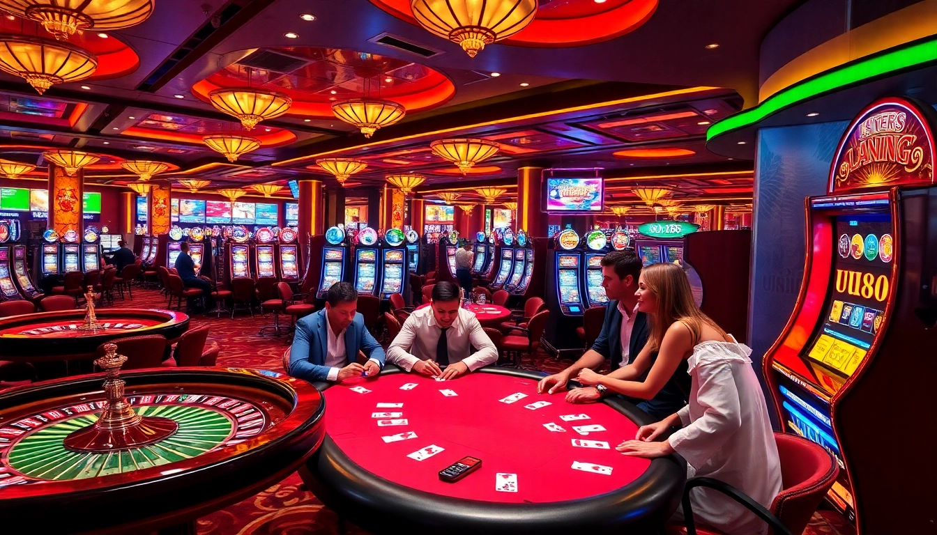 Experience the excitement of uu88 with high-stakes poker and vibrant slot machines in a luxury casino.