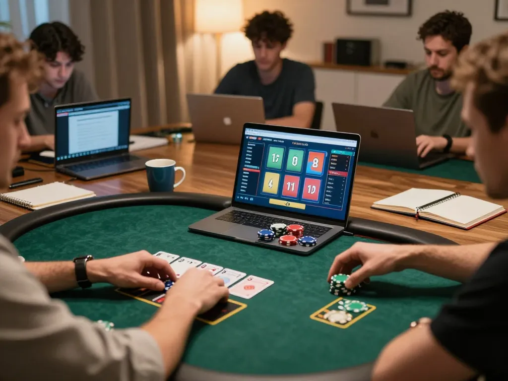 Engaged online poker player utilizing gk888 strategies at home with betting interface visible.