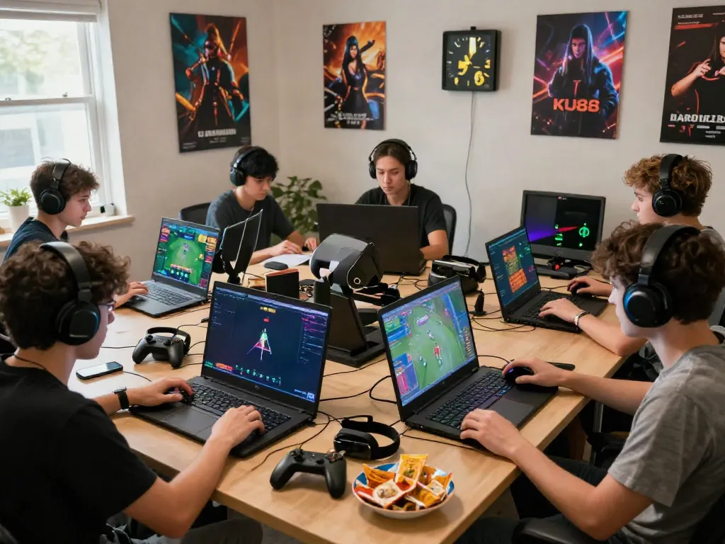 Engaging scene of players enjoying online gaming on https://ku88v1.com/ with vibrant graphics and interactive devices.