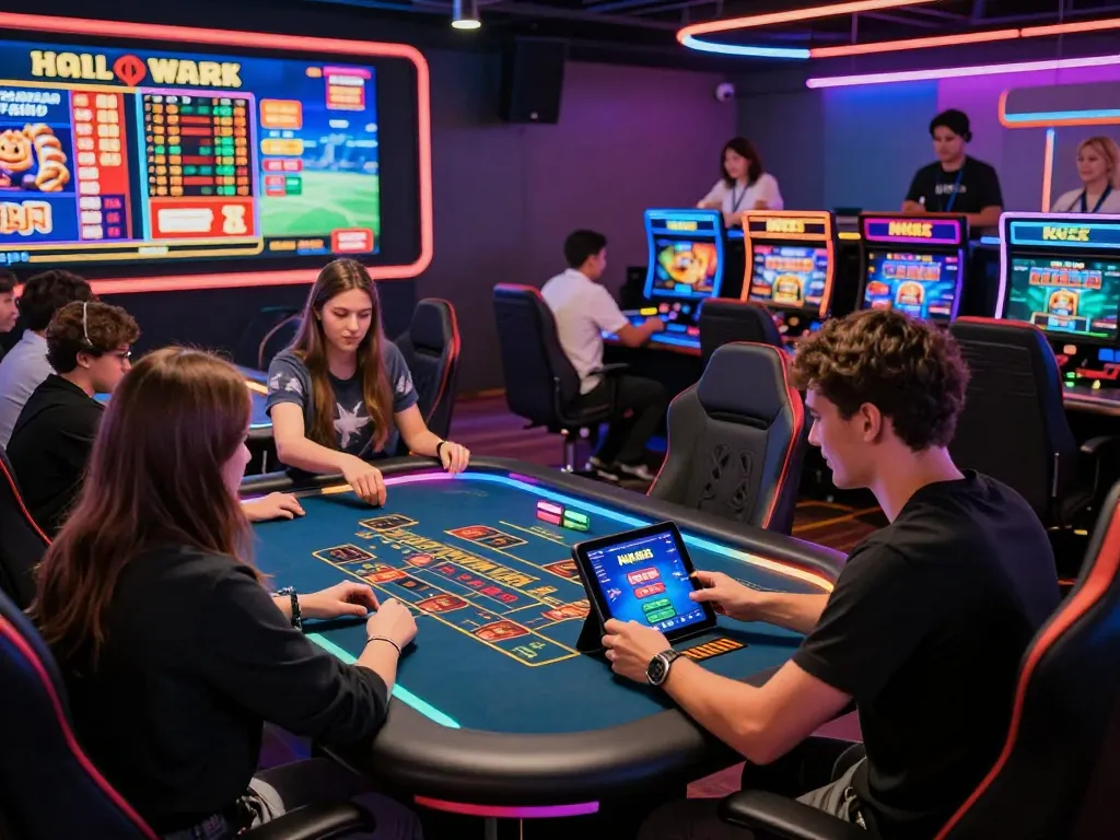 Engaging online gaming scene at nk88 trang chủ, players enjoying slots and live casino games in a vibrant atmosphere.