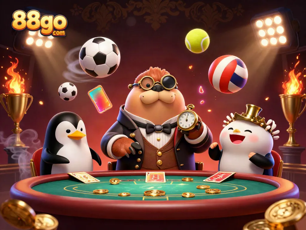 Play poker with 88go com at an underwater casino featuring a walrus, penguin dealer, and bluffing pufferfish.