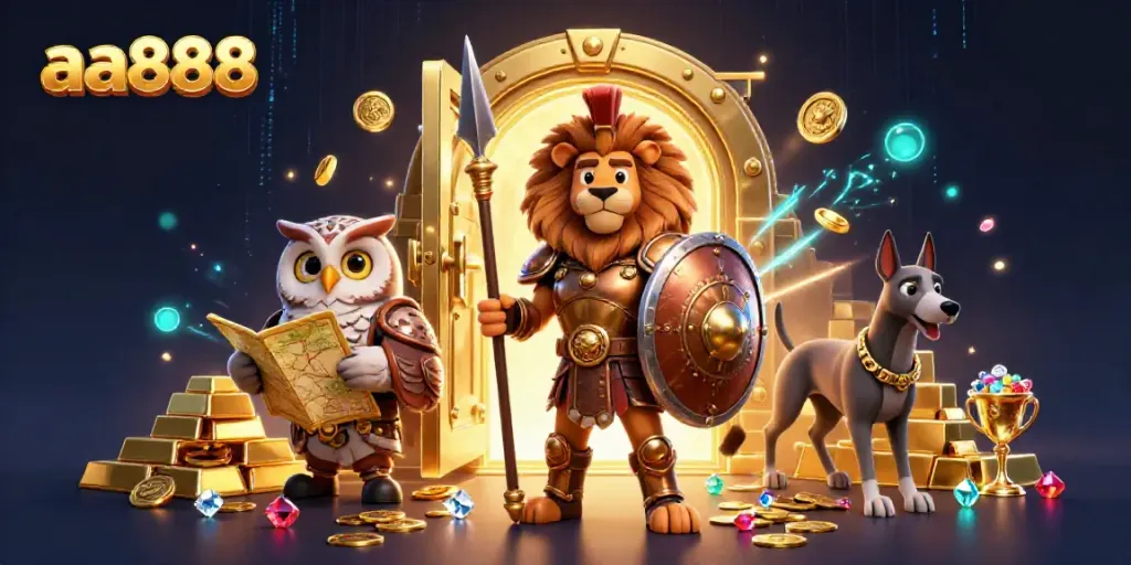Experience exhilarating gameplay with aa888's Spartan lion, wise owl, and swift greyhound among treasures.