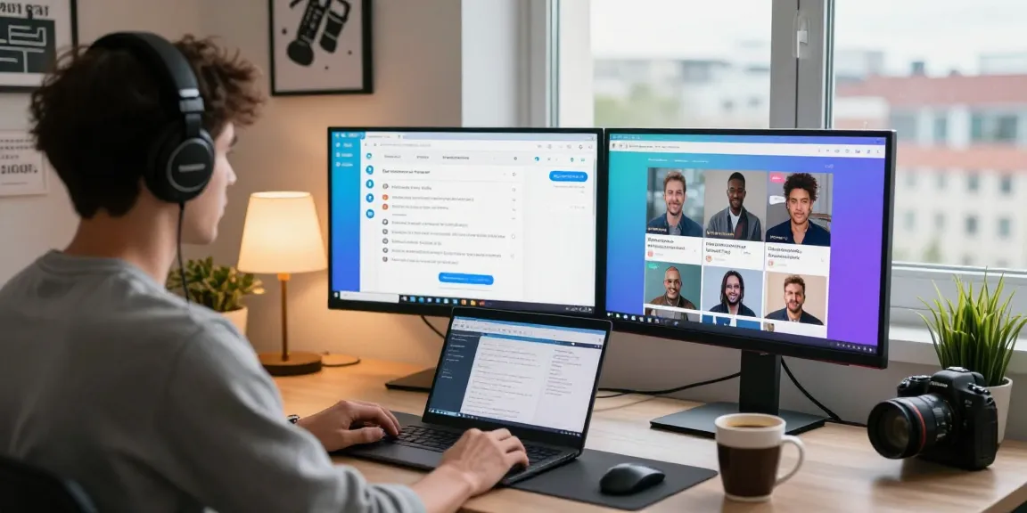 Engaged user accessing Telegram Web Version on a modern computer setup in a cozy home office space.