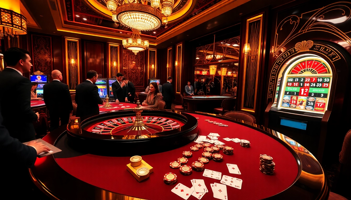 Jogadores experimentando emoção no cassino online K997 com roleta e máquinas caça-níqueis.