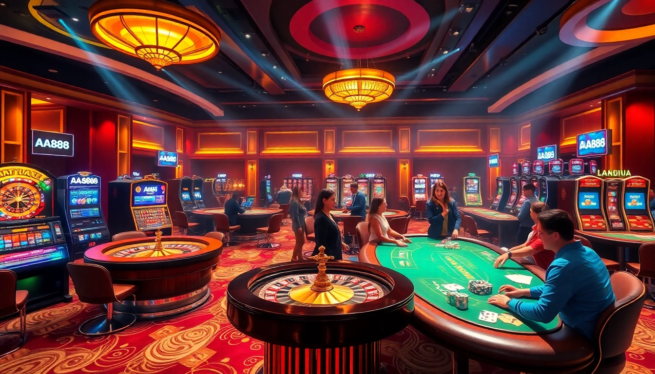 Experimente a emoção do cassino na AA888 com caça-níqueis vibrantes e mesas de pôquer envolventes.