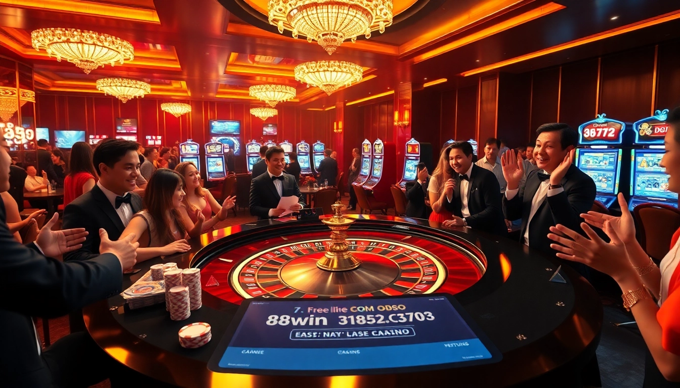 Exciting scene at 78win casino showcasing roulette action with vibrant colors, chips, and cards.