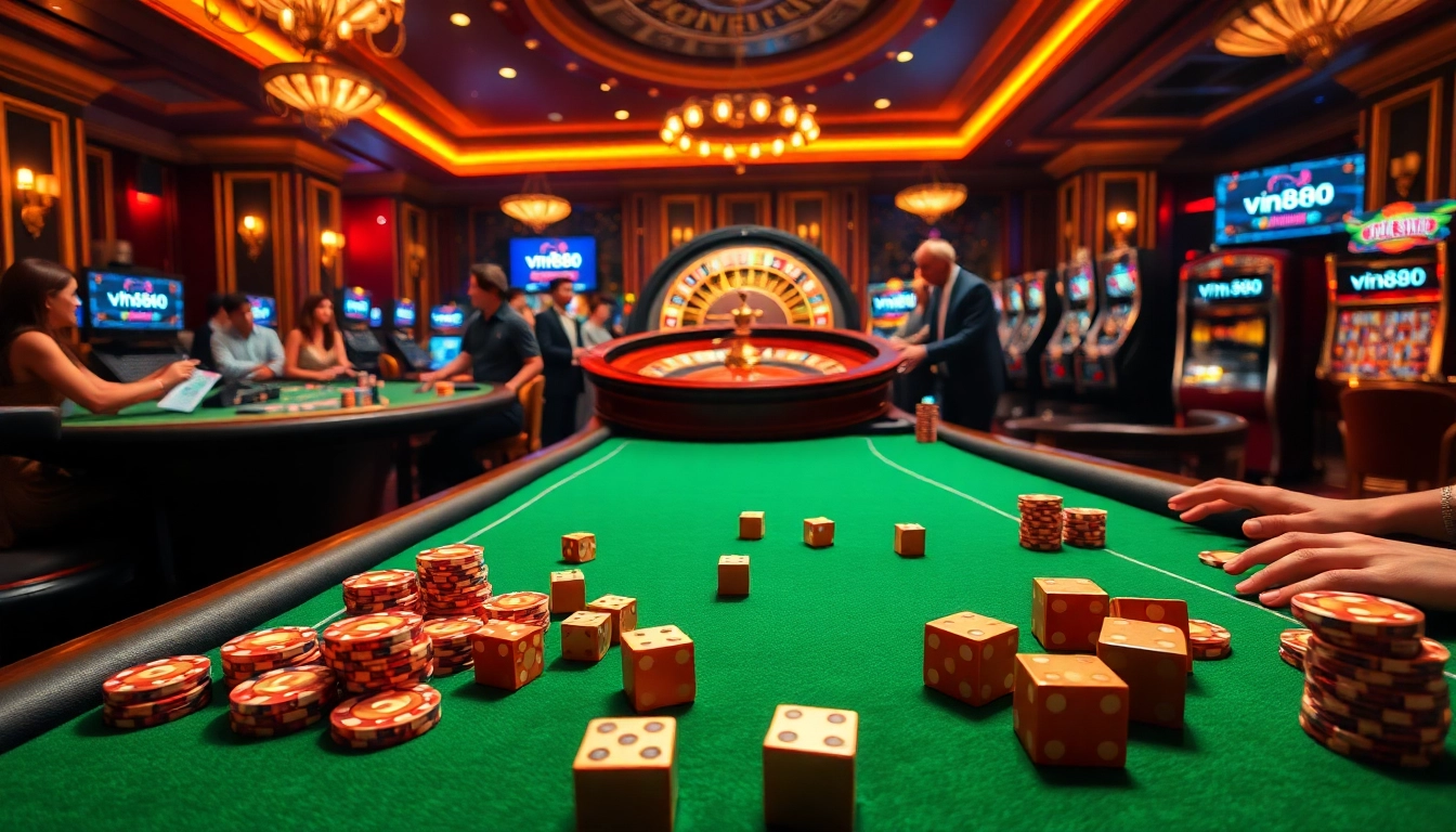 Engage in thrilling games at vn888, featuring luxurious casino tables and exciting betting interfaces.