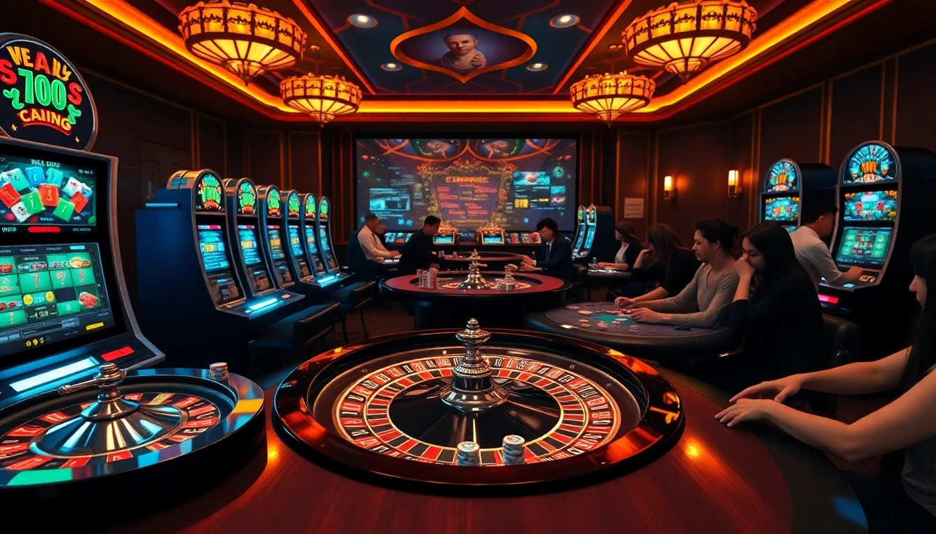 Experience the thrill of 7hh with vibrant slot machines and poker action in a luxury casino.