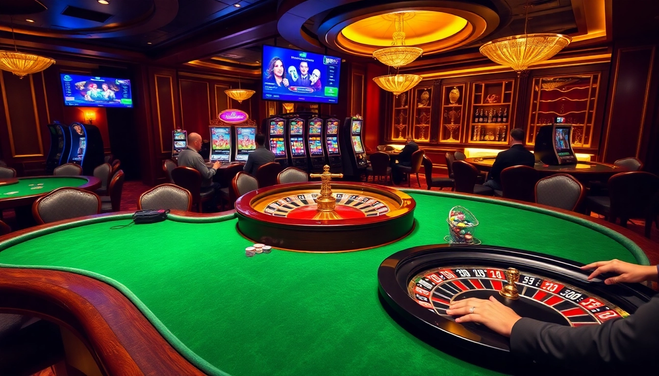 Exciting gaming scene at l567 casino showcasing roulette, slots, and poker strategies.