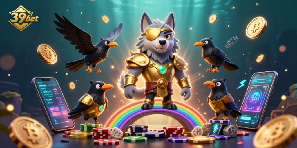 Spin the reels and experience excitement at 39bet with a vibrant casino-themed illustration.