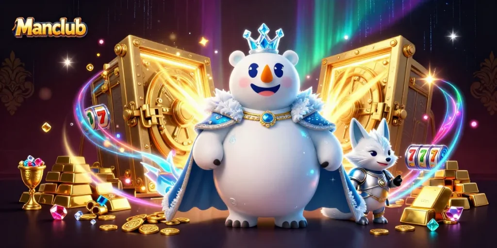 Experience the excitement of Manclub as the ice king and snow fox unveil treasures in an online gaming adventure.